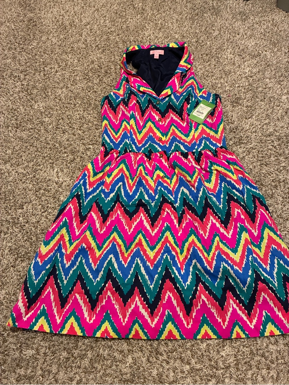 Lilly Pulitzer Neon Pink Multi Chevron Hooded Midi Dress